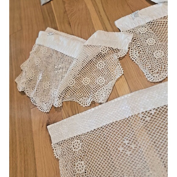 VTG Crochet Curtains Top Treatment Valances Cafe Boho 100% cotton Crochet Beige - Picture 13 of 16
